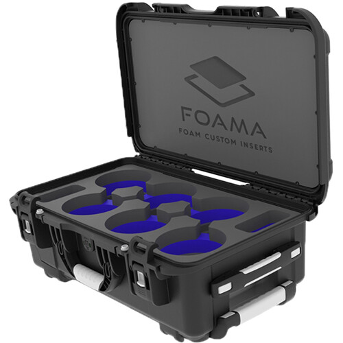Foama Wheeled Carry-On Hard Case for Set of Six Canon Sumire Primes (Blue Foam Insert)