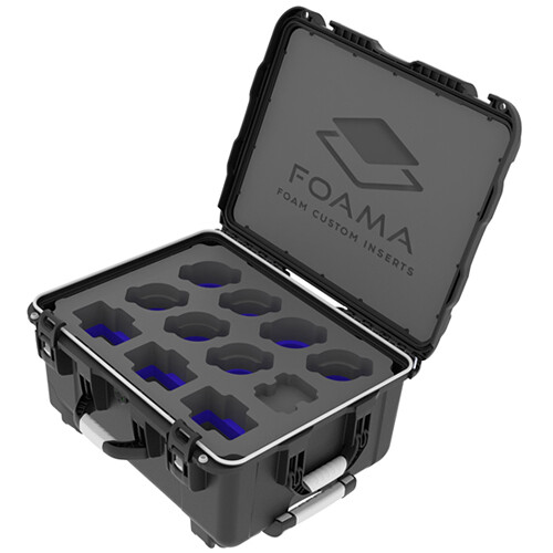 Foama Wheeled Hard Case for Set of Eight 15-55mm Zeiss Contax Lenses (Blue Foam Insert)