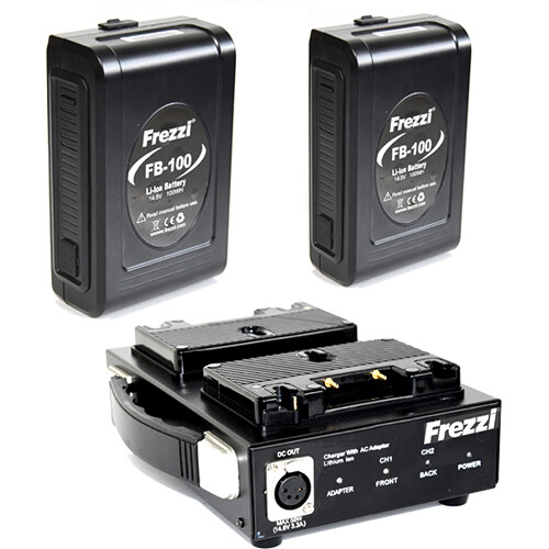 Frezzi 2 x 100Wh FB-100 Batteries & Dual Charger Kit (Gold Mount)