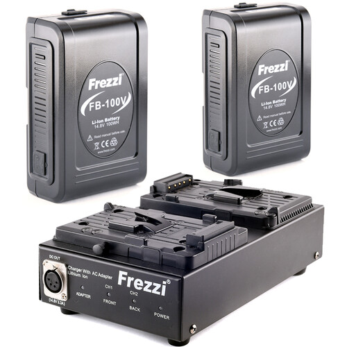 Frezzi 2 x 100Wh FB-100V Batteries & Dual Charger Kit (V-Mount)