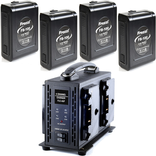 Frezzi 4 x 100Wh FB-100 Batteries & Quad Charger Kit (Gold Mount)