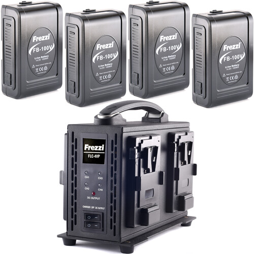 Frezzi 4 x 100Wh FB-100V Batteries & Quad Charger Kit (V-Mount)
