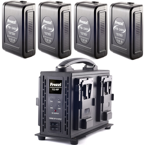 Frezzi 4 x 240Wh FB-240V Batteries & Quad Charger Kit (V-Mount)