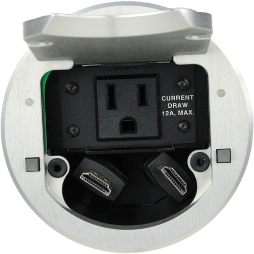 FSR T3-IPS-2B Two-Space IPS Table Box with Two Cable Pull-Through Brackets Two Buttons & Two LEDs (Round Aluminum)