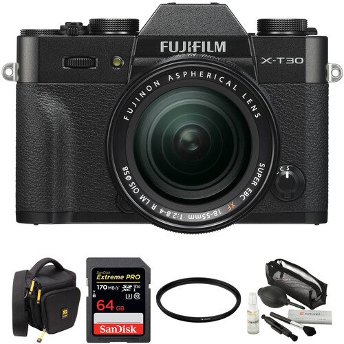 FUJIFILM X-T30 FUJIFILM X-T30 Mirrorless Digital Camera with 18-55mm Lens and Accessories Kit (Black)