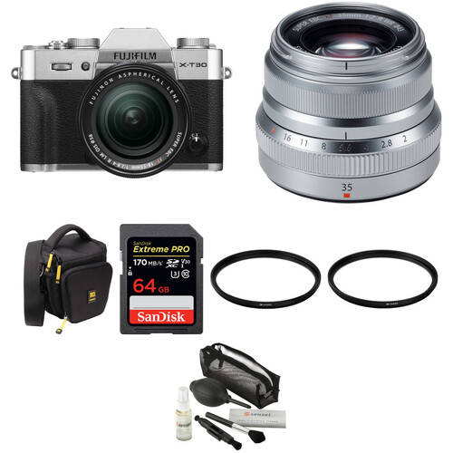 FUJIFILM X-T30 FUJIFILM X-T30 Mirrorless Digital Camera with 18-55mm and 35mm f/2 Lenses and Accessories Kit (Silver)