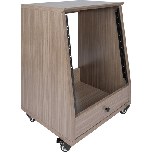 Gator Elite Furniture Series Angled Studio Rack with Locking Casters (12 RU Driftwood Gray)