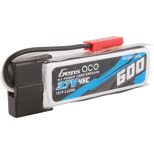 Gens Ace 600 mAh 1S 45C 3.7V LiPo Battery Pack with JST-SYP Plug
