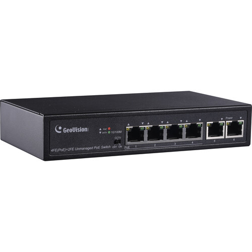 GeoVision GV-APOE0400 6-Port Unmanaged PoE Switch with 4 PSE/PoE Ports and 2 Uplink Ports