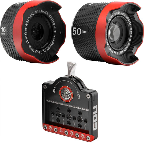 GLOBAL DYNAMICS UNITED Armored RF 16mm & 50mm Autofocus Lens Bundle with 40mm Touch & Go Baseplate