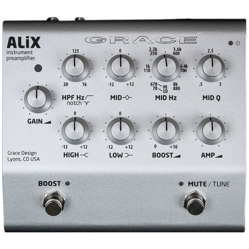 Grace Design ALiX Single-Channel Acoustic-Instrument Preamp EQ DI & Boost Pedal (Silver)