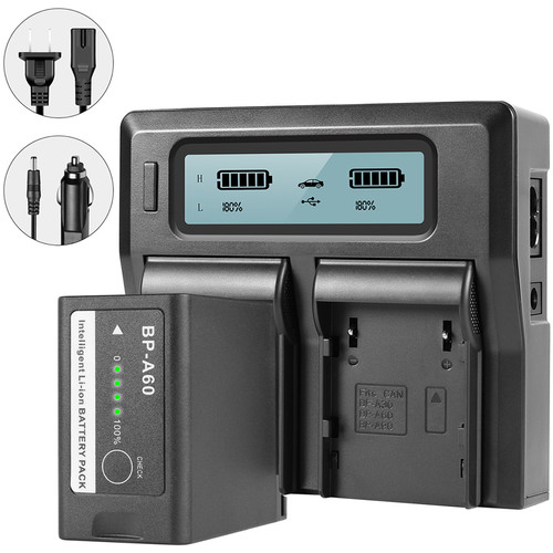 GVM Dual Charger with BP-A60 Battery for Canon C300 Mark II C200 & C200B (6800mAh)