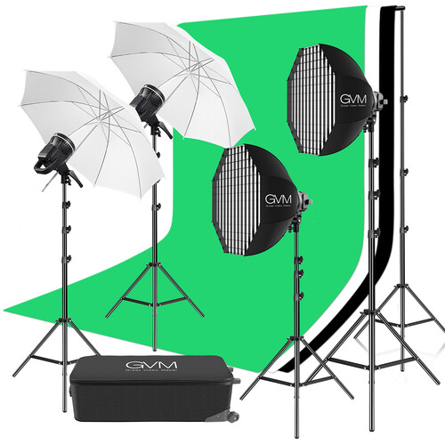 GVM P80S LED 4-Light Kit with Umbrellas Softboxes and Backdrops
