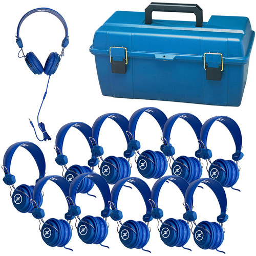 HamiltonBuhl Lab Pack of Favoritz Student Headphones with In-Line Microphones (Set of 12 Blue)