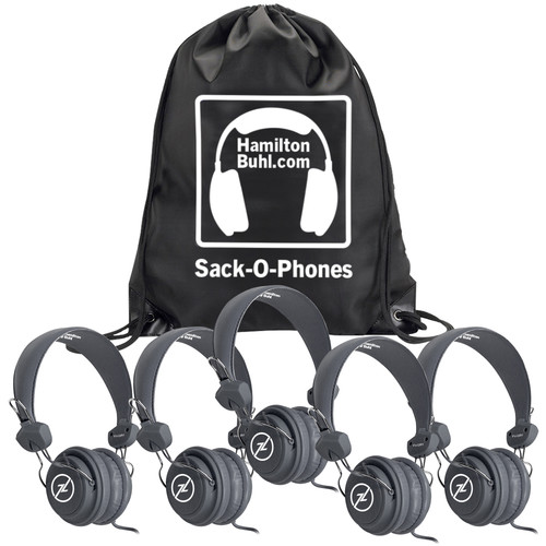 HamiltonBuhl Sack-O-Phones Favoritz Student Headphones with In-Line Microphones (Set of 5 Gray)