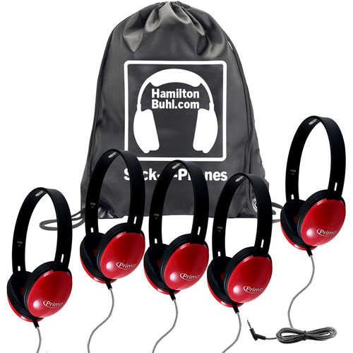 HamiltonBuhl Sack-O-Phones Primo Student Headphones (Set of 5 Red)