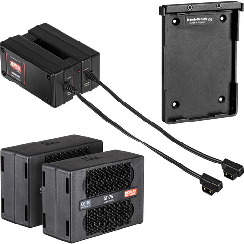 Hawk-Woods Two 14.4V Sticky Battery Packs 2-Channel Charger & QR Plate (75W)