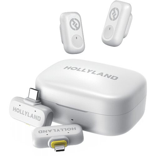 Hollyland LARK A1 Combo 2-Person Wireless Microphone System with USB-C and Lightning Connectors for Mobile Devices (Ivory White 2.4 GHz)