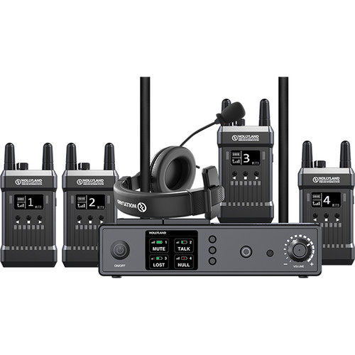 Hollyland Full-Duplex Intercom System with Four Beltpack Transceivers Bundle with 6-Outlet Surge Protector & Headphone Holder