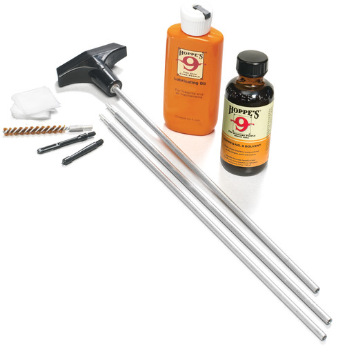 Hoppes Rifle Cleaning Kit with Aluminum Rod for .22 .222 .223 .224 .225 .243 .25 .25-06 and .257 (Clamshell Packaging)