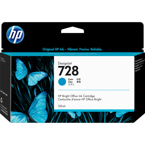 HP 728 Cyan DesignJet Ink Cartridge (130mL)