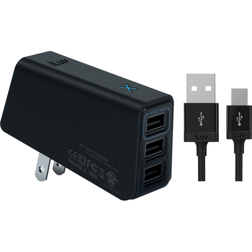 iLuv IAD235 Compact Triple USB AC Charger With Micro IAD235BLK