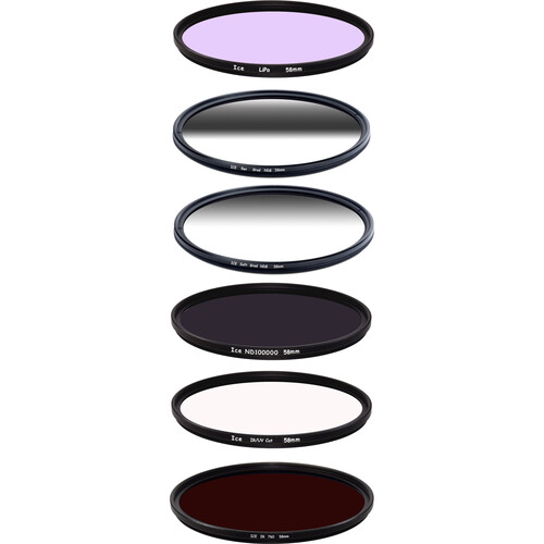 Ice 58mm Astromax 6 Filter Set with LiPo ND100000 (Solar) Reverse Grad ND8 Soft Grad ND8 IR / UV Cut Infrared 760 and 6-Filter Wallet