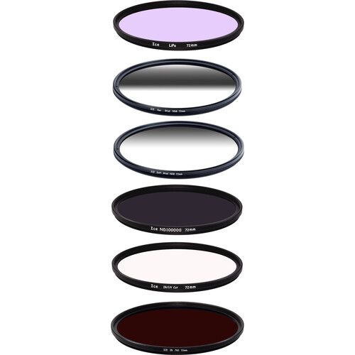 Ice 72mm Astromax 6 Filter Set with LiPo ND100000 (Solar) Reverse Grad ND8 Soft Grad ND8 IR / UV Cut Infrared 760 and 6-Filter Wallet