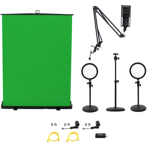 Ikan HS-KIT-4 HOMESTREAM Video Kit #4 with 2 Desktop Lights, Pull-up Green Screen, HDMI Capture Device, Adjustable Camera Stand, Podcast Microphone w/Adjustable Arm