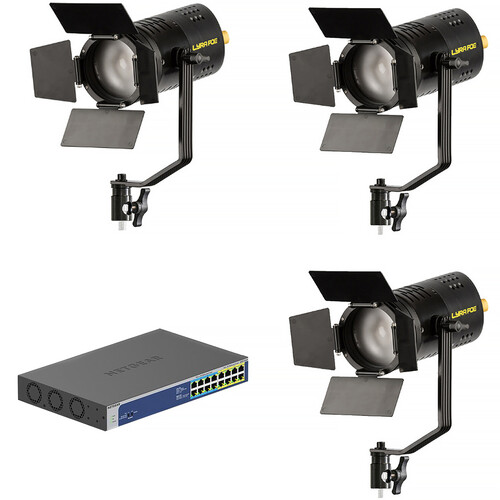 ikan Lyra LBF60-PoE Bi-Color LED Fresnel Light (Unmanaged Switch 3-Light Kit)
