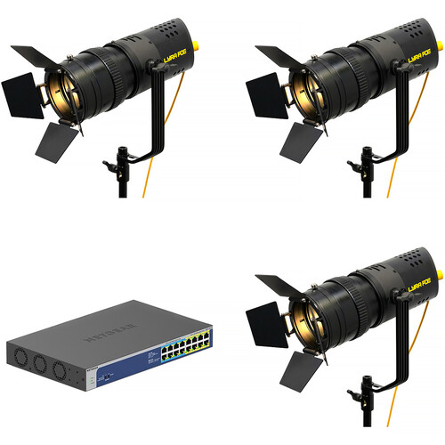 ikan Lyra LBF60Z-PoE Bi-Color LED Fresnel Zoom Light (Unmanaged Switch 3-Light Kit))