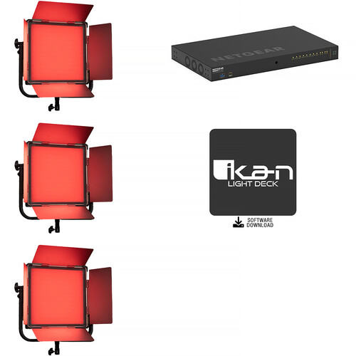 ikan Lyra PoE++ 1 x 1 RGB Studio LED Soft Panel (Managed Switch 3-Light Kit)
