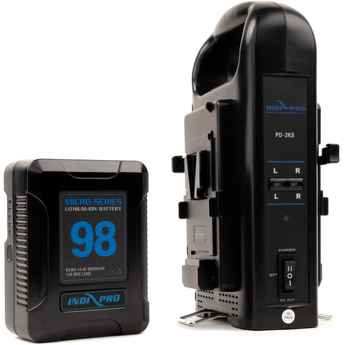 IndiPRO Tools Micro-Series 98Wh Li-Ion V-Mount Battery with Dual V-Mount Battery Charger Kit
