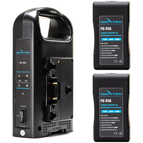 IndiPRO Tools Two 95Wh Li-Ion Batteries and Dual Charger Kit (Gold-Mount)