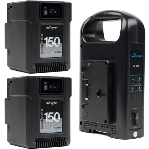IndiPRO Tools Kratos 2 x Gold Mount Batteries and Dual Charger Kit (150Wh)