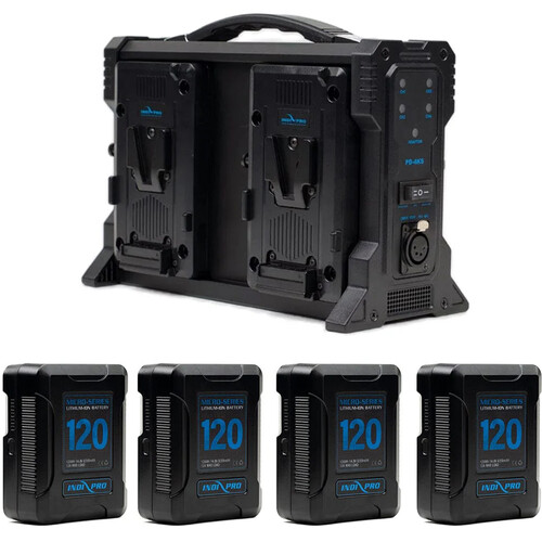 IndiPRO Tools Micro-Series V-Mount 4 x Batteries and Quad Charger Kit (120Wh)