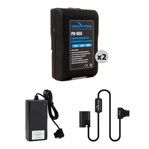 IndiPRO Tools 2 x PD-95S 95Wh V-Mount Batteries Charger & D-Tap to Canon LP-E6 Adapter Kit