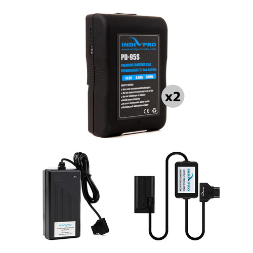 IndiPRO Tools 2 x PD-95S 95Wh V-Mount Batteries Charger & D-Tap to Sony L-Series Adapter Kit