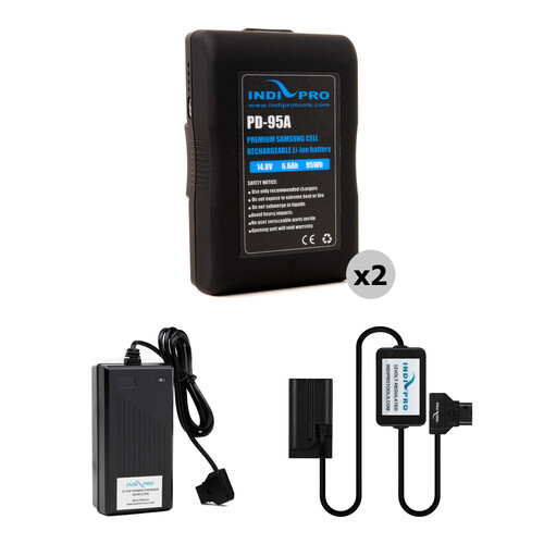 IndiPRO Tools 2 x PD-95A 95Wh Gold Mount Batteries Charger & D-Tap to Sony L-Series Adapter Kit