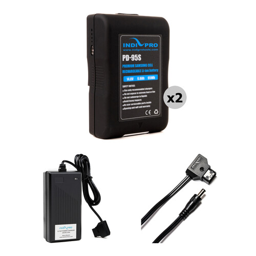 IndiPRO Tools 2 x PD-95S 95Wh V-Mount Batteries Charger & D-Tap to Blackmagic CC Cable Kit