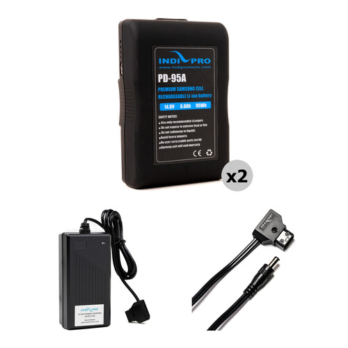 IndiPRO Tools 2 x PD-95A 95Wh Gold Mount Batteries Charger & D-Tap to Blackmagic CC Cable Kit