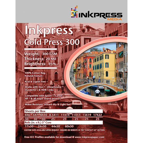 Inkpress Media Cold Press 300 Archival Inkjet Paper (8.5 x 11