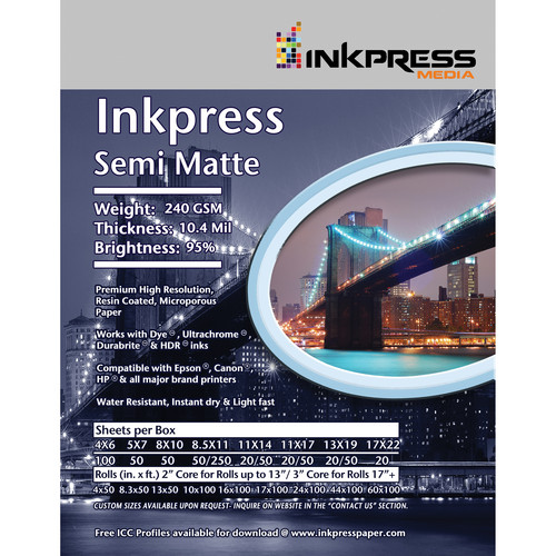 Inkpress Media Semi-Matte 250 Photo Inkjet Paper (36