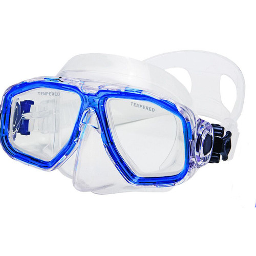 Innovative Scuba Concepts Double Lens Voyager Mask for Freediving Snorkeling or Scuba (M/L Translucent Blue/Clear)