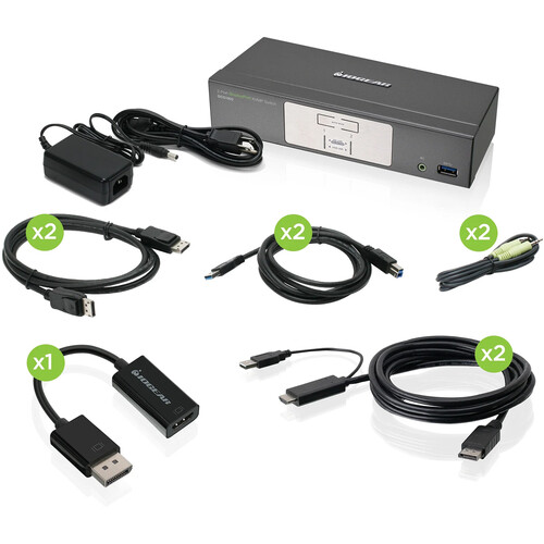 IOGEAR 2-Port 4K DisplayPort/HDMI KVMP Switch with USB 3.0 Hub