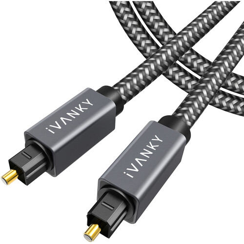 iVANKY Braided Optical TOSLINK Audio Cable (15' Gray/Black)