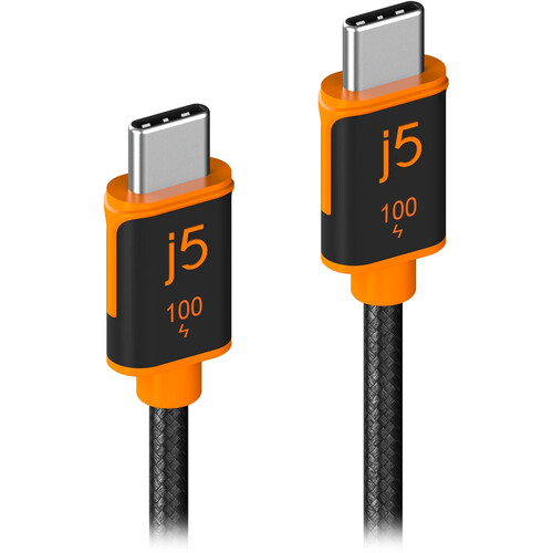 j5create 100W USB-C Charge & Sync Cable (9.8' Black/Orange)