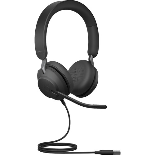 Jabra Evolve2 40 SE Stereo Wired On-Ear Headset with Extension Cable (Unified Communications USB-C Black)