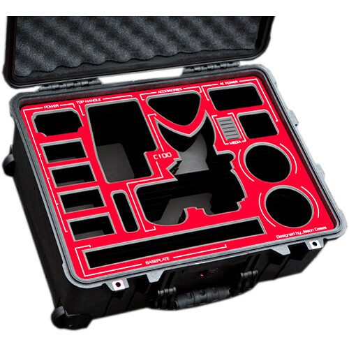 Jason Cases Wheeled Case with Custom Foam for Canon EOS C100 Mark II (Red Overlay)