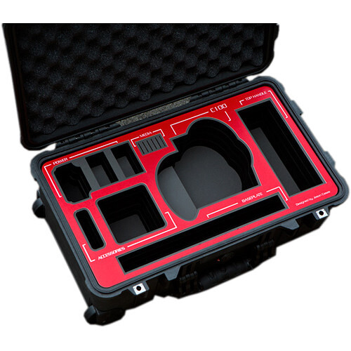 Jason Cases Wheeled Case with Custom Foam for Canon EOS C100 (Red Overlay)
